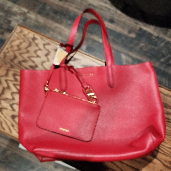 Michael Kors Red Textured Leather Tote with Gold Hardware - Picture 2 of 5